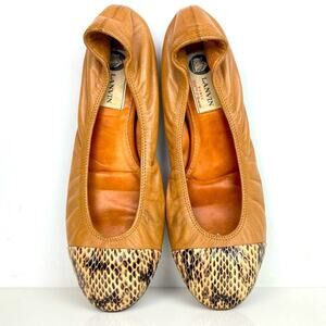 LANVIN Leather Cap Toe Ballet Flats - Size 7